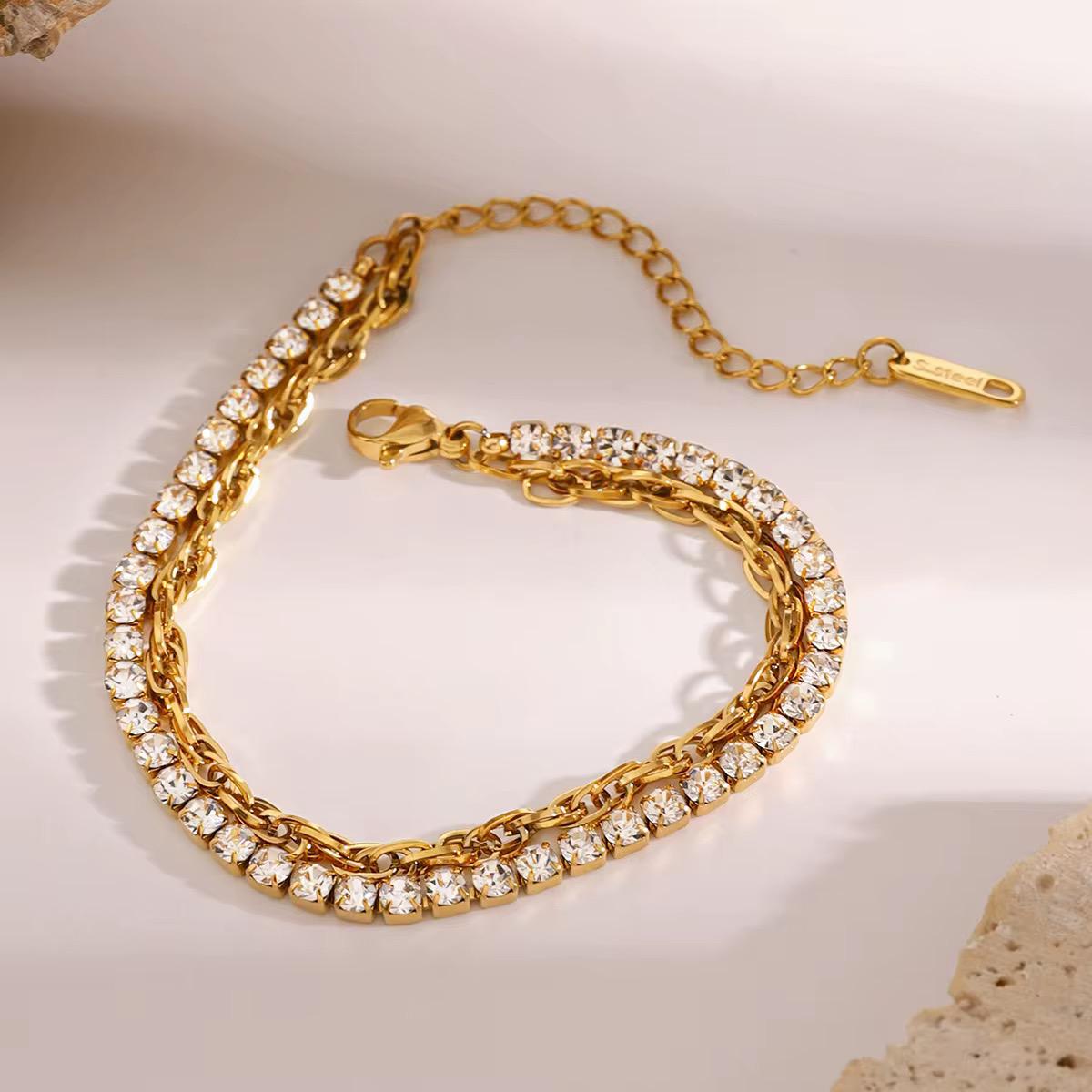 Layered Tennis & Chain Bracelet – 18K Gold Anti-Tarnish