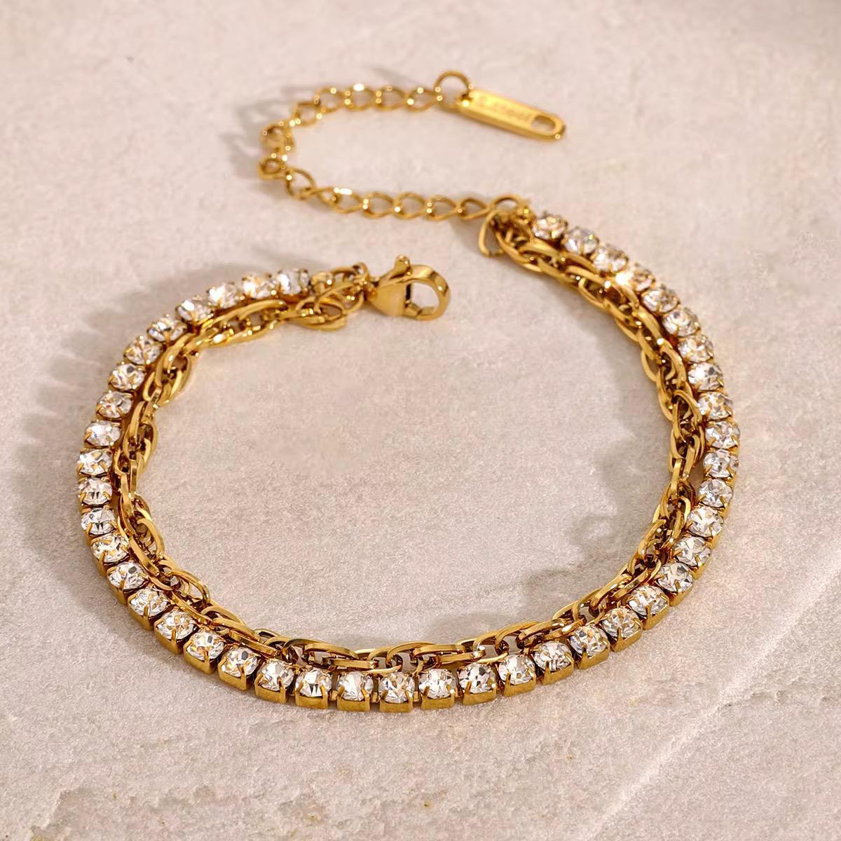 Layered Tennis & Chain Bracelet – 18K Gold Anti-Tarnish