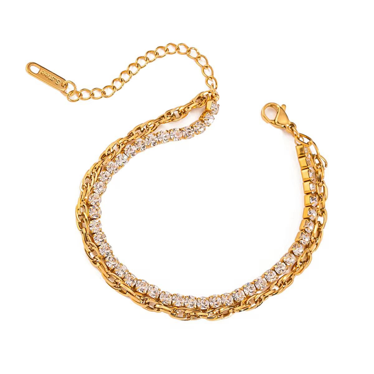 Layered Tennis & Chain Bracelet – 18K Gold Anti-Tarnish