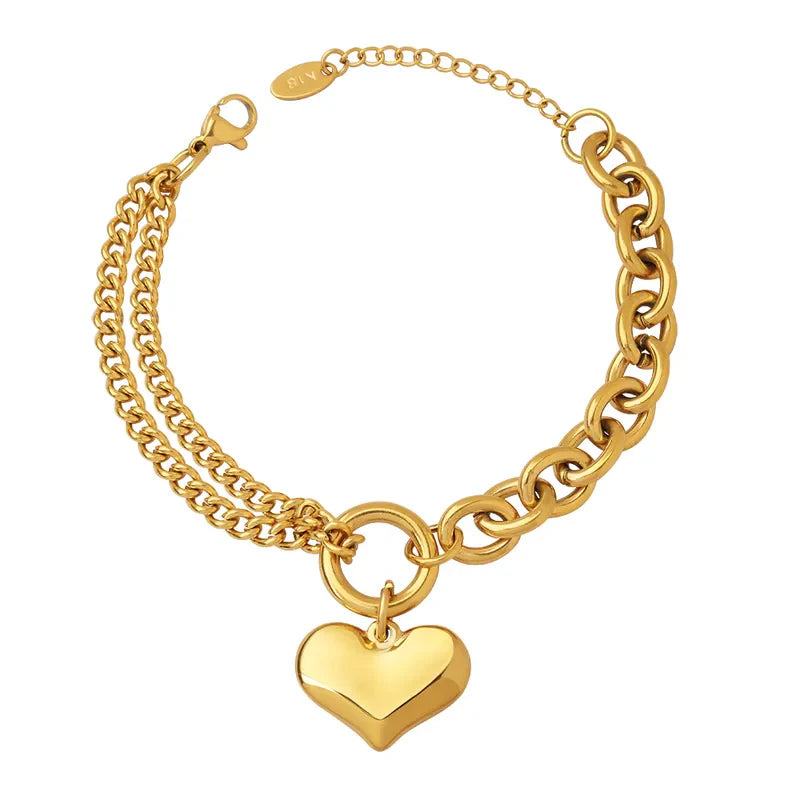 Chunky Heart Chain Bracelet – 18K Gold Anti-Tarnish