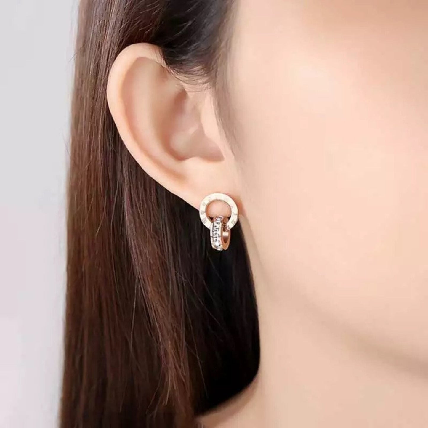 Elysia Roman Circle Earrings-Rose Gold Anti-Tarnish
