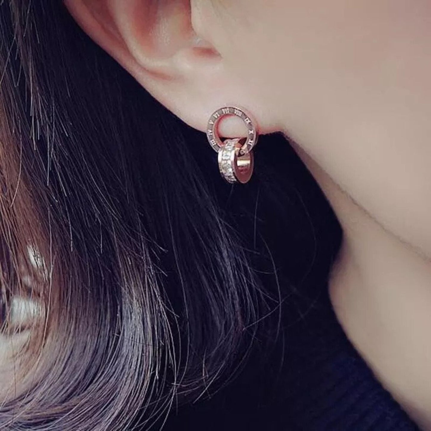 Elysia Roman Circle Earrings-Rose Gold Anti-Tarnish