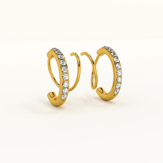 Diva Twina Hoops 18K Gold Anti-Tarnish Fake Double Piercing Earrings