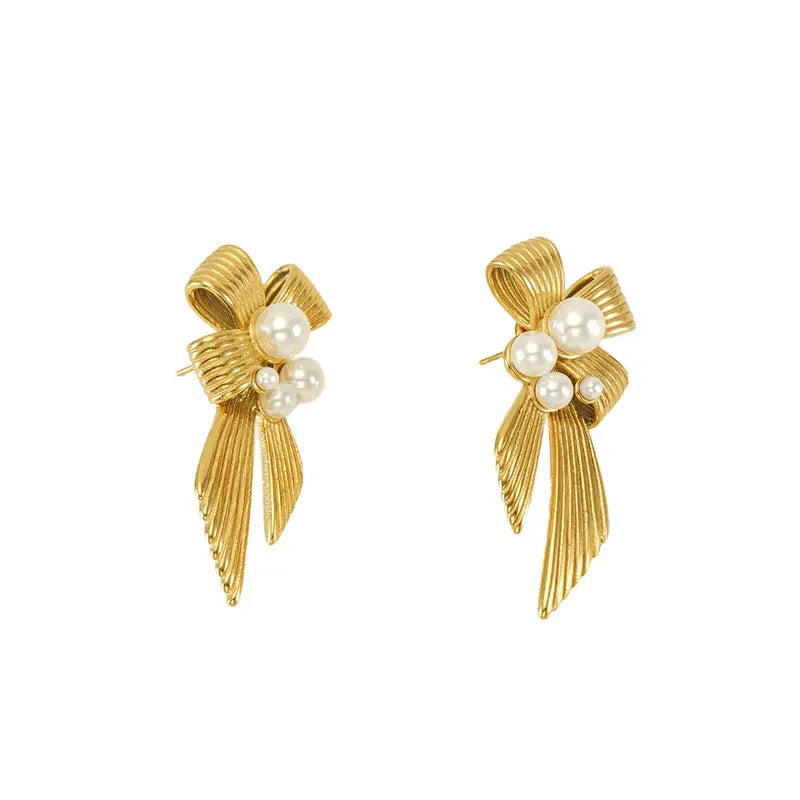 Swetha Bow Pearl Earrings - 18K Gold Anti-Tarnish