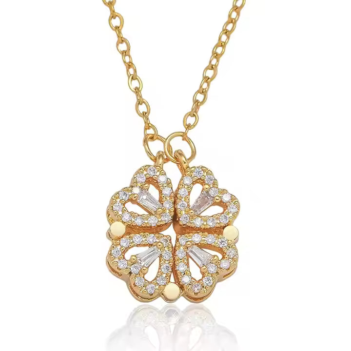 Elsa 4-Pcs Heart Magnetic Clover Necklace - 18K Gold Anti-Tarnish