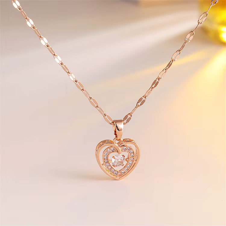 Anya Double Heart Necklace - Rose Gold Anti-Tarnish