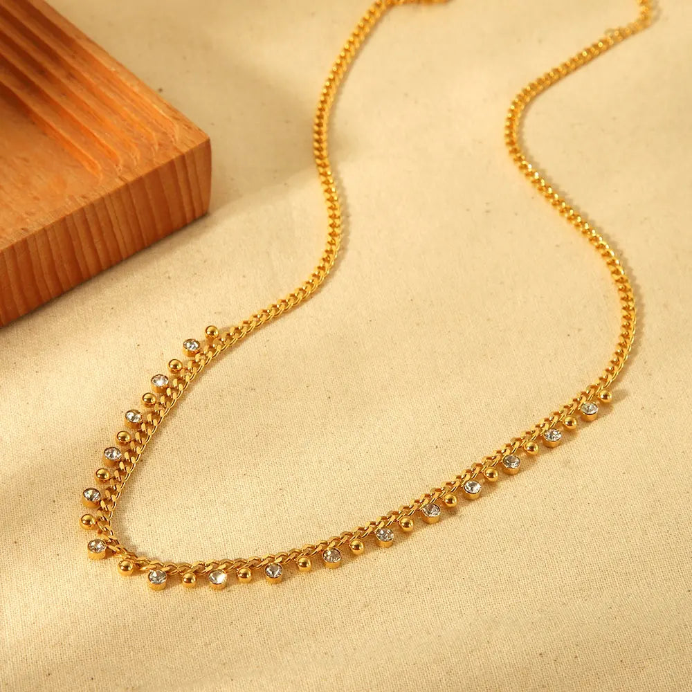 Zahra Zirconia Chain Necklace – 18K Gold Anti-Tarnish