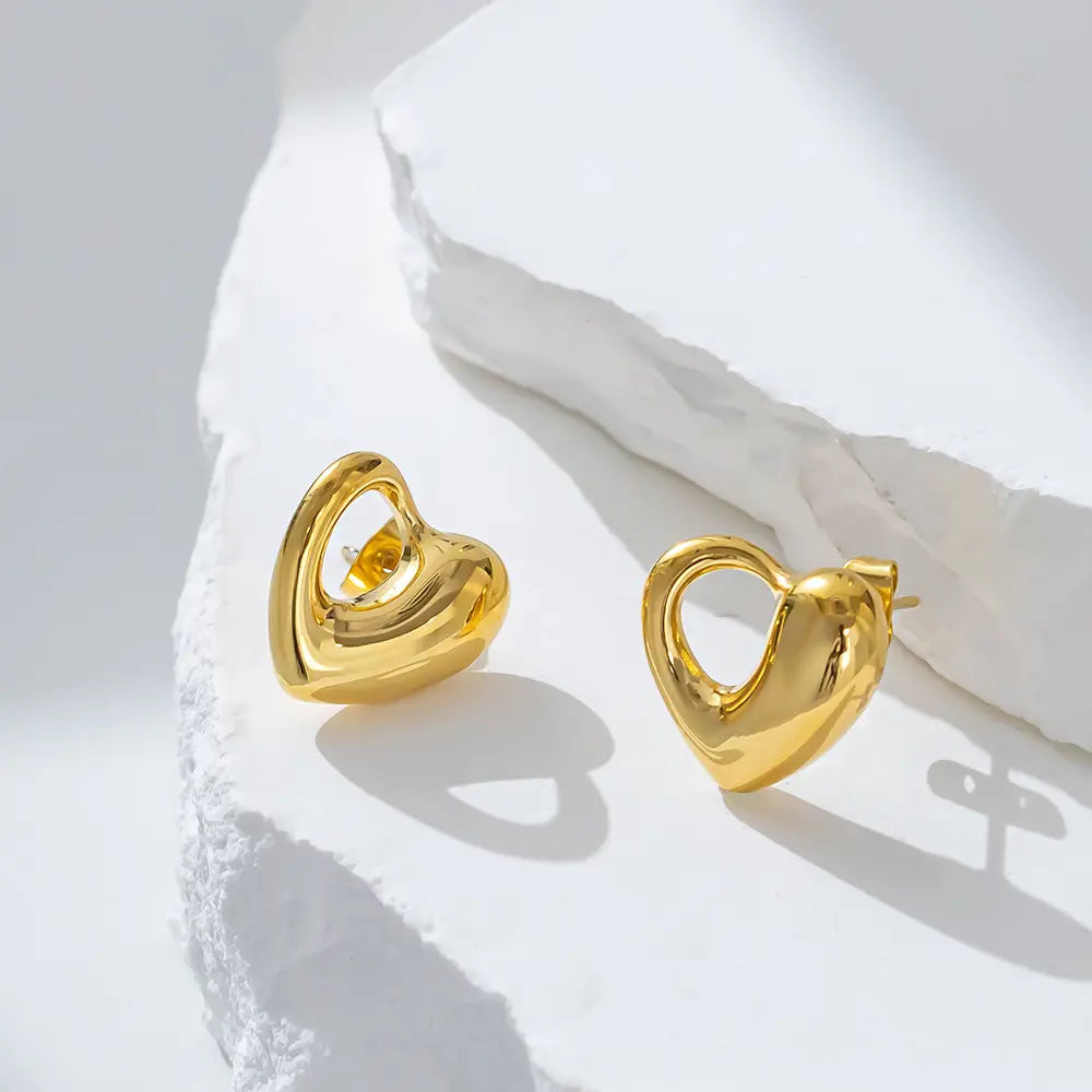 Reka Hollow Heart Earrings - 18K Gold Anti-Tarnish