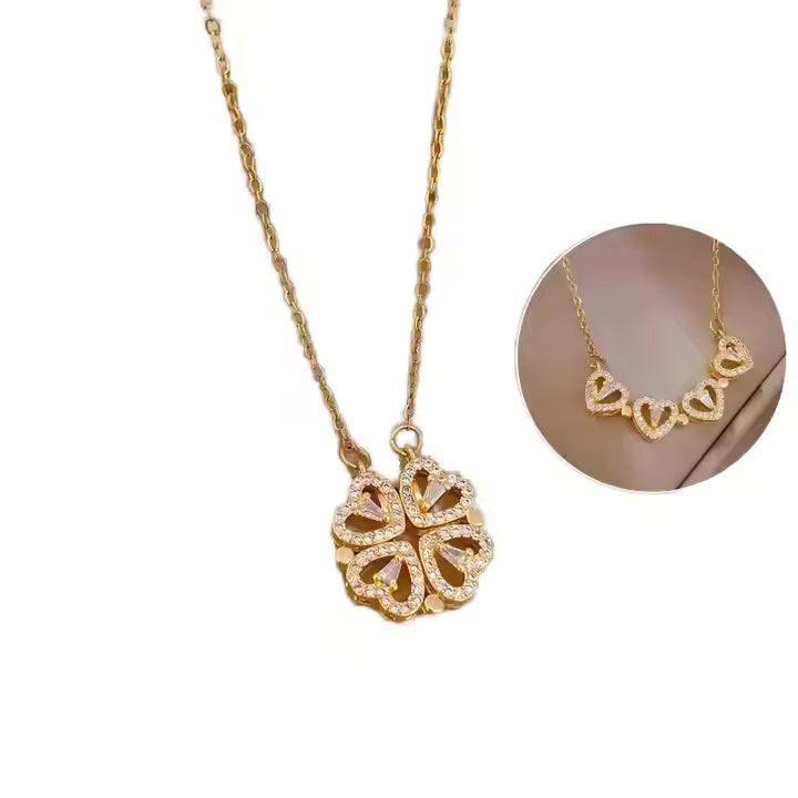 Elsa 4-Pcs Heart Magnetic Clover Necklace - 18K Gold Anti-Tarnish