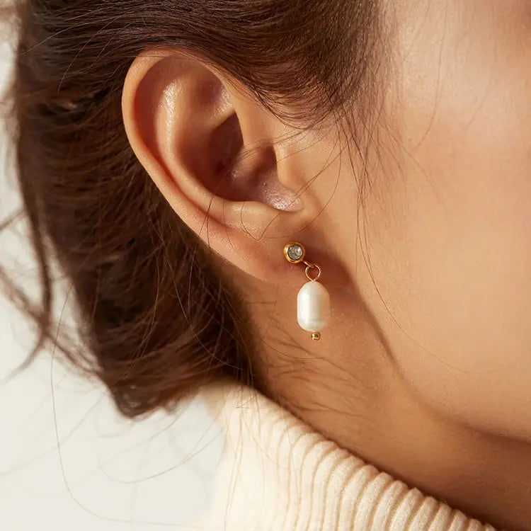 Sage Dainty Pearl Earrings - 18K Gold Anti-Tarnish