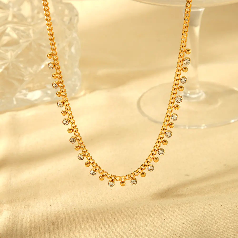 Zahra Zirconia Chain Necklace – 18K Gold Anti-Tarnish