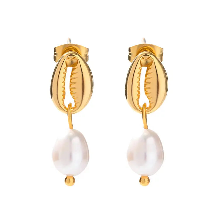 Veena Shell Pearl Earrings - 18K Gold Anti-Tarnish