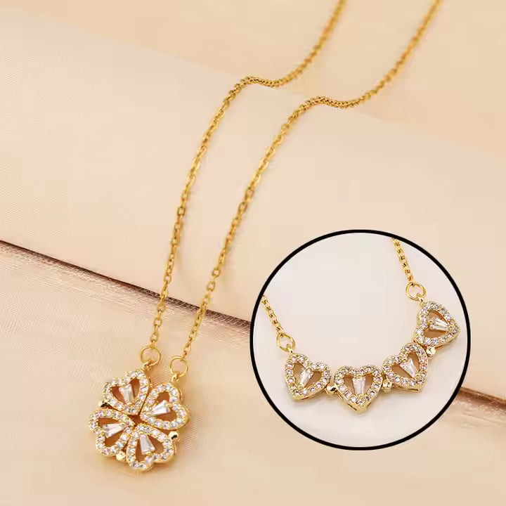 Elsa 4-Pcs Heart Magnetic Clover Necklace - 18K Gold Anti-Tarnish