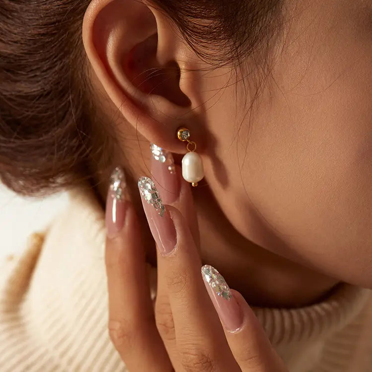 Sage Dainty Pearl Earrings - 18K Gold Anti-Tarnish