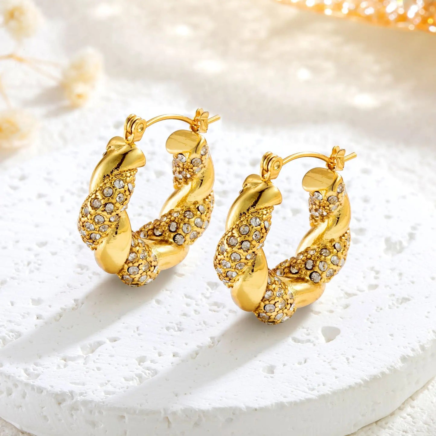 Elaine Crystal Gold Hoops – 18K Gold Anti-Tarnish