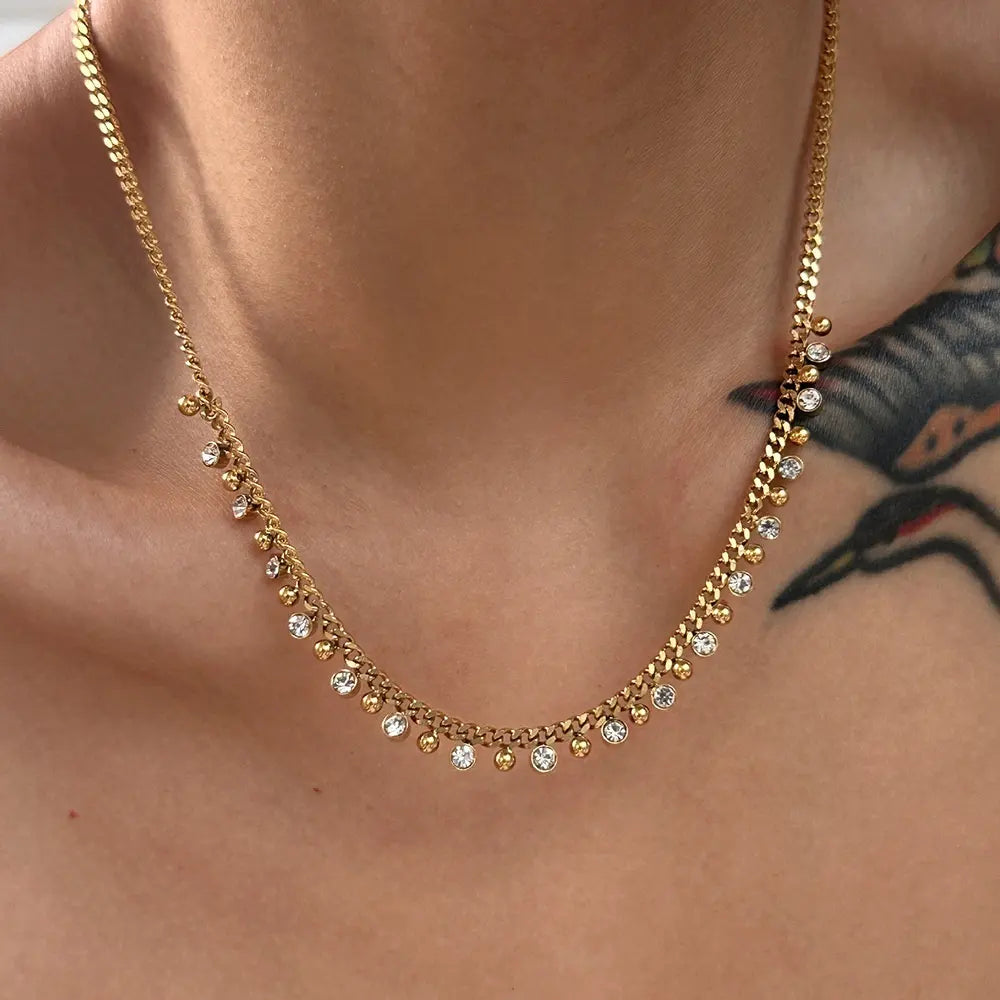 Zahra Zirconia Chain Necklace – 18K Gold Anti-Tarnish