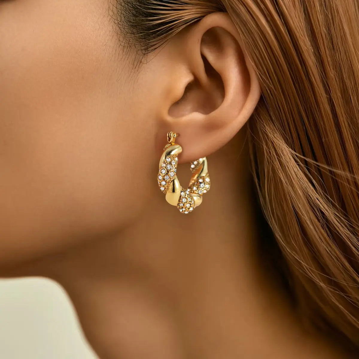 Elaine Crystal Gold Hoops – 18K Gold Anti-Tarnish