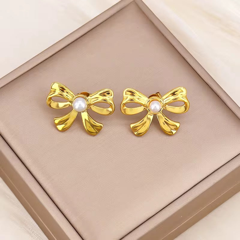 Keily Bow Stud Earrings-18K Gold Anti-Tarnish