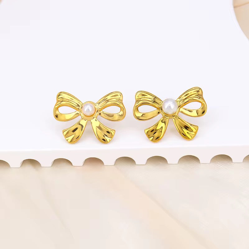 Keily Bow Stud Earrings-18K Gold Anti-Tarnish