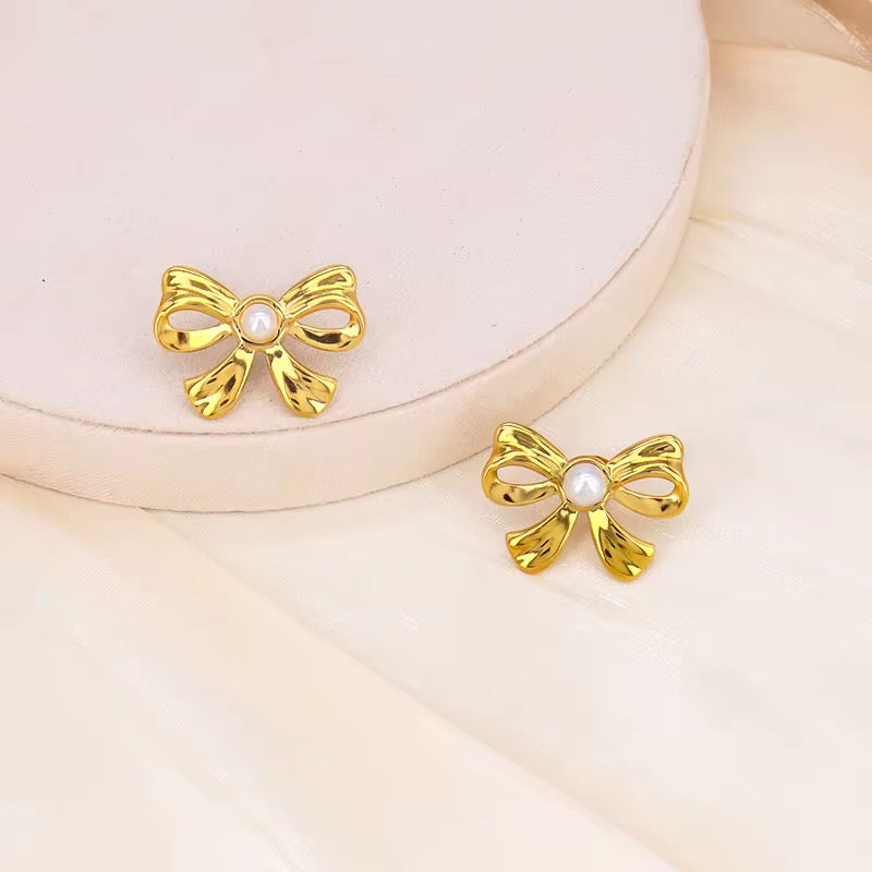 Keily Bow Stud Earrings-18K Gold Anti-Tarnish