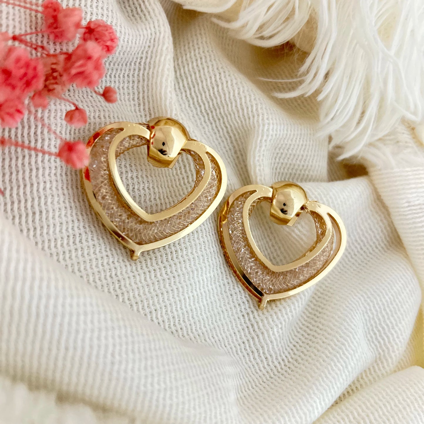 Honora Blush Heart Earrings - 18K Gold Anti-Tarnish