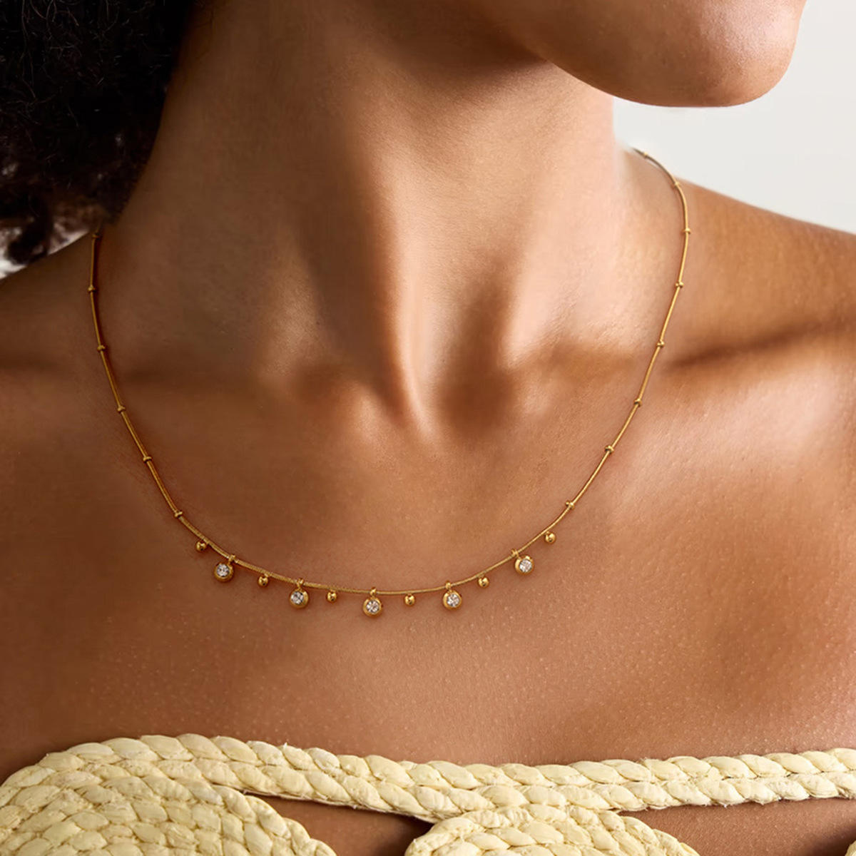 Multi-Diamond Chain Necklace - 18K Gold Anti-Tarnish