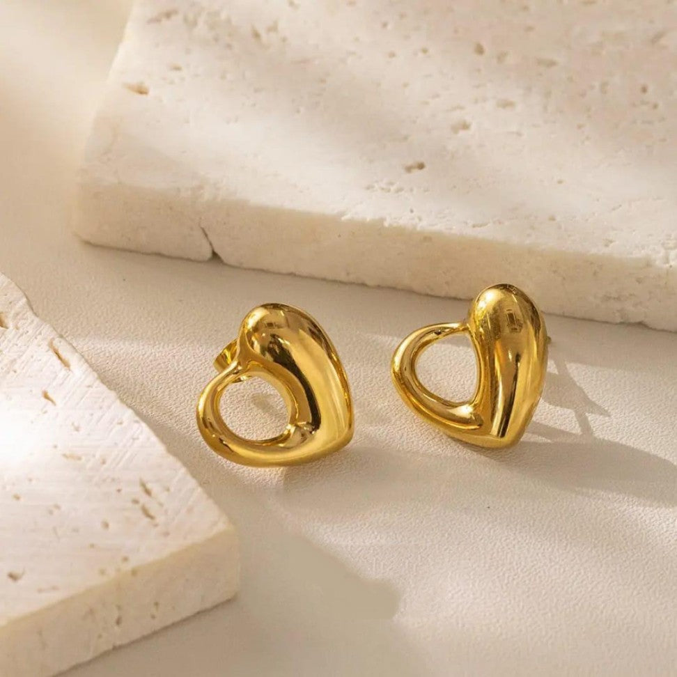 Reka Hollow Heart Earrings - 18K Gold Anti-Tarnish