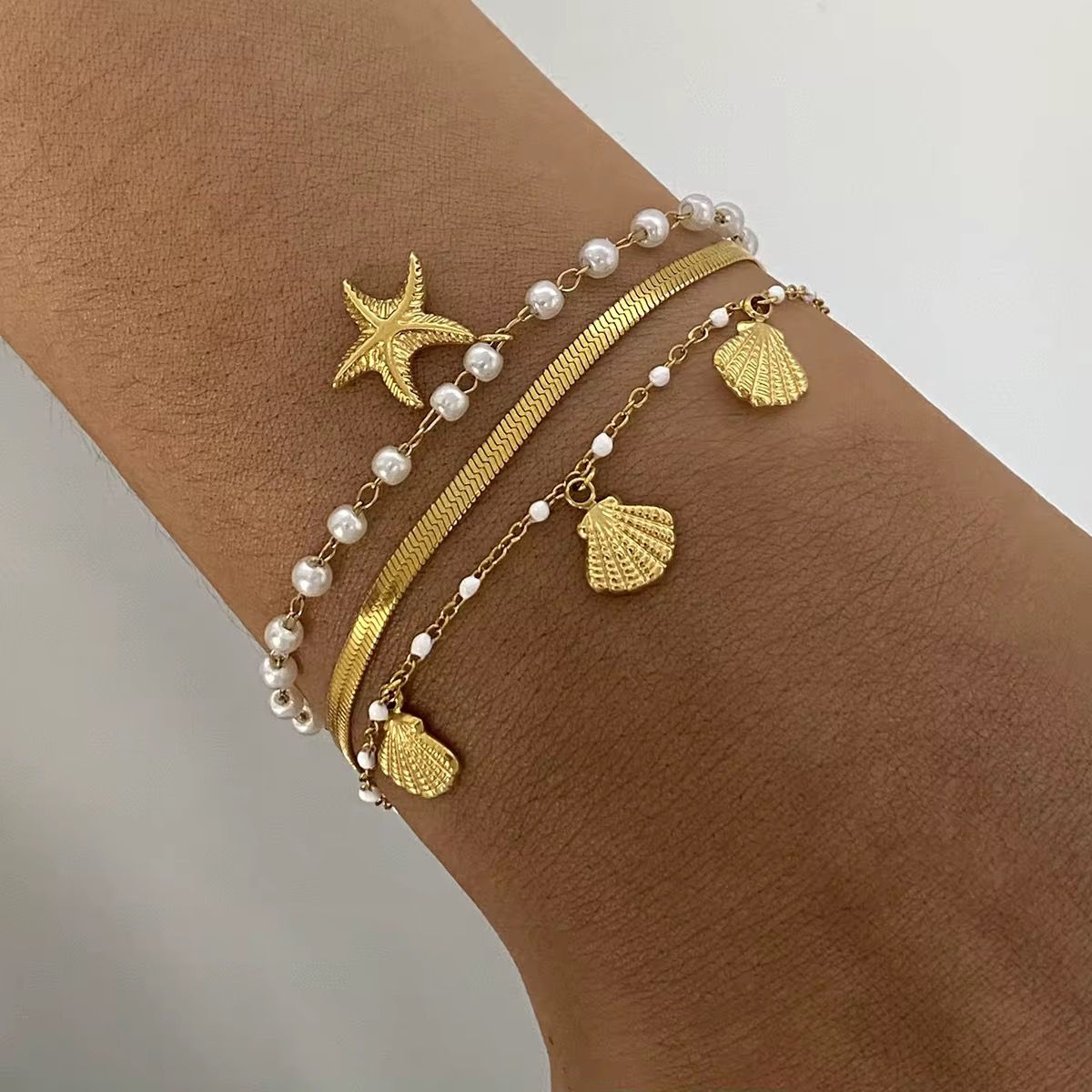 Salty and Golden Stack Bracelet – 18K Gold Anti-Tarnish