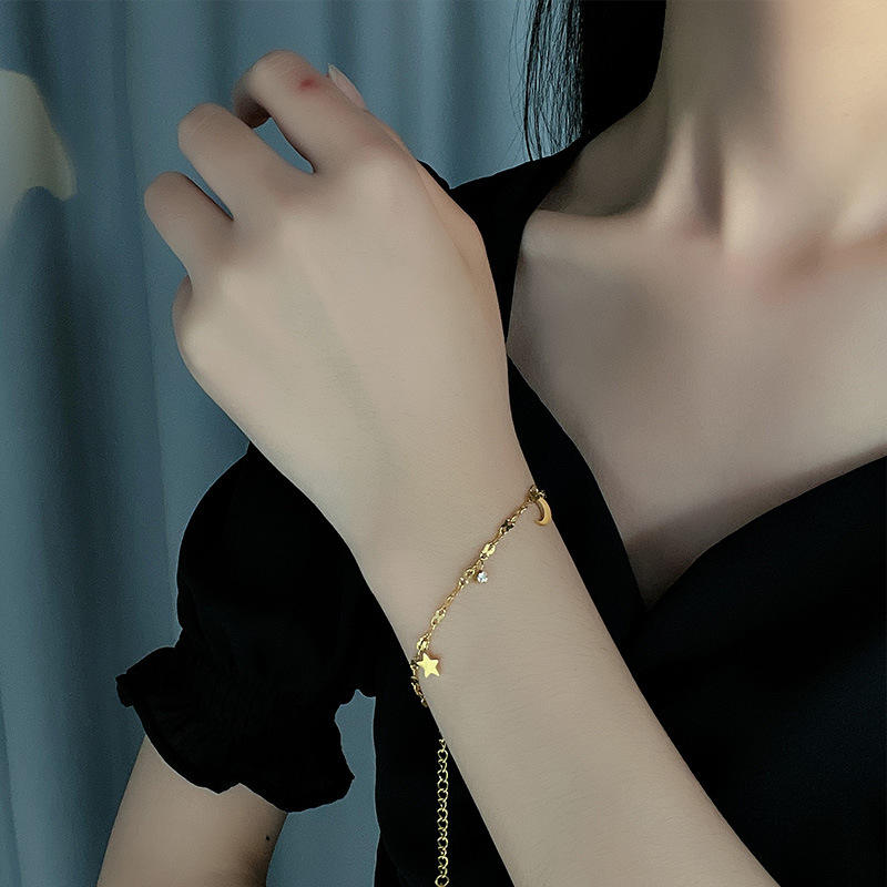 Star and Moon Charm Bracelet – 18K Gold Anti-Tarnish