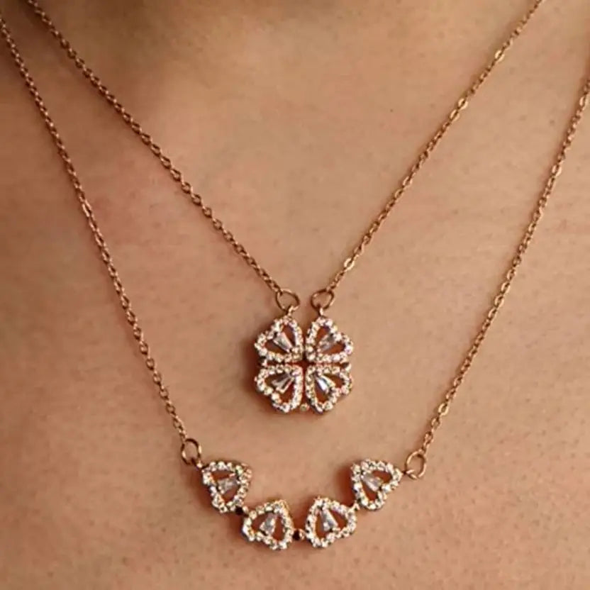 Elsa 4-Pcs Heart Magnetic Clover Necklace - 18K Gold Anti-Tarnish