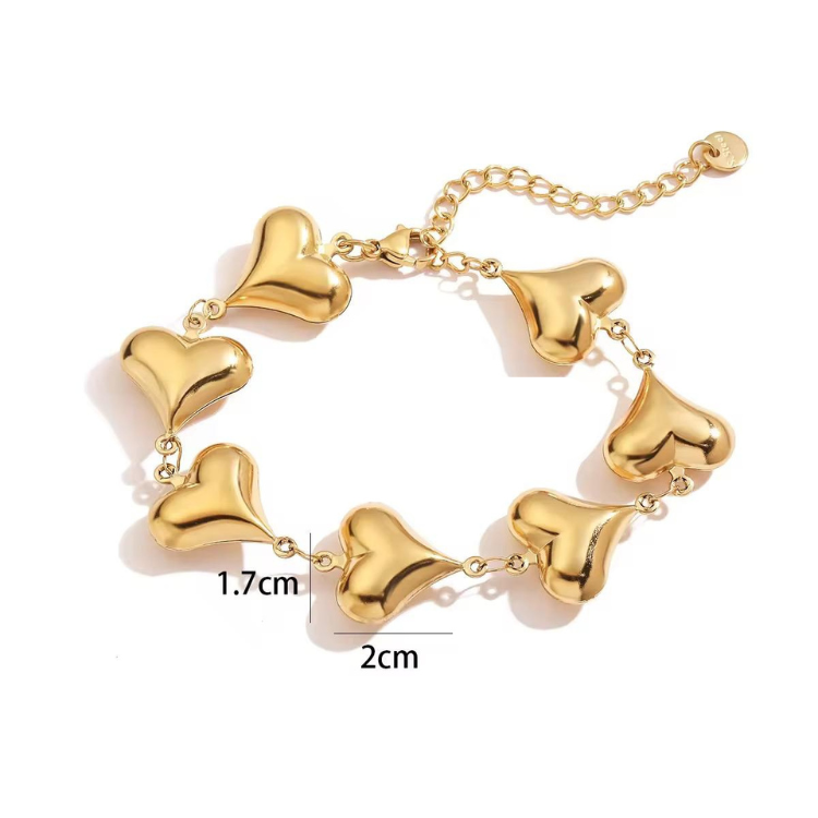 Heart chunky Bracelet - 18K Gold Anti-Tarnish