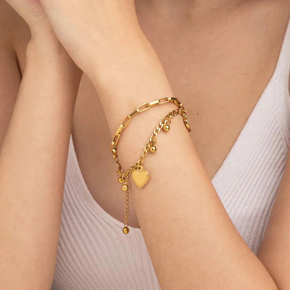 Eternal Heart Charm Bracelet – 18K Gold Anti-Tarnish