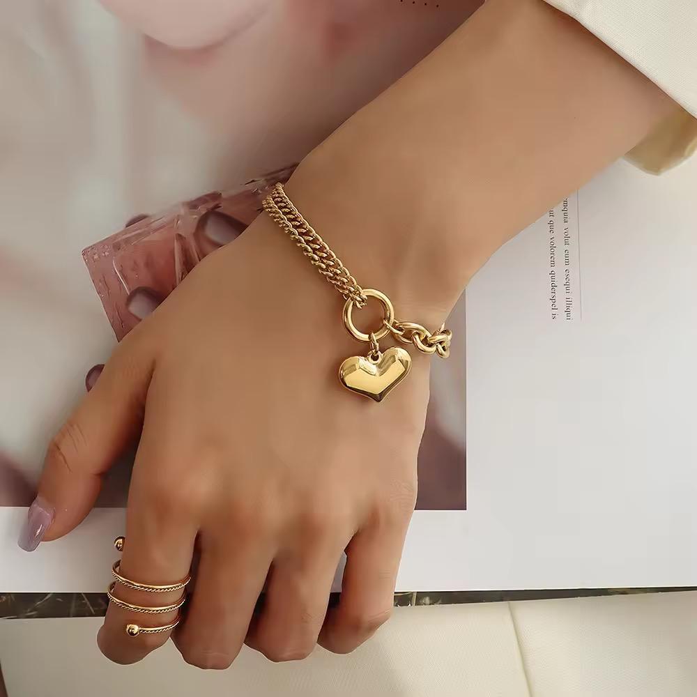 Chunky Heart Chain Bracelet – 18K Gold Anti-Tarnish