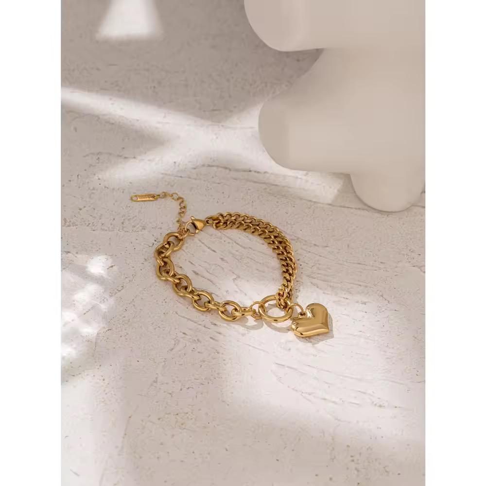Chunky Heart Chain Bracelet – 18K Gold Anti-Tarnish