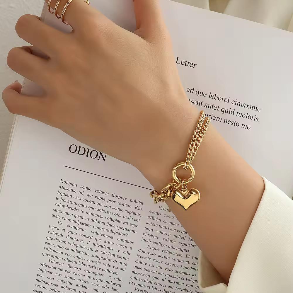 Chunky Heart Chain Bracelet – 18K Gold Anti-Tarnish