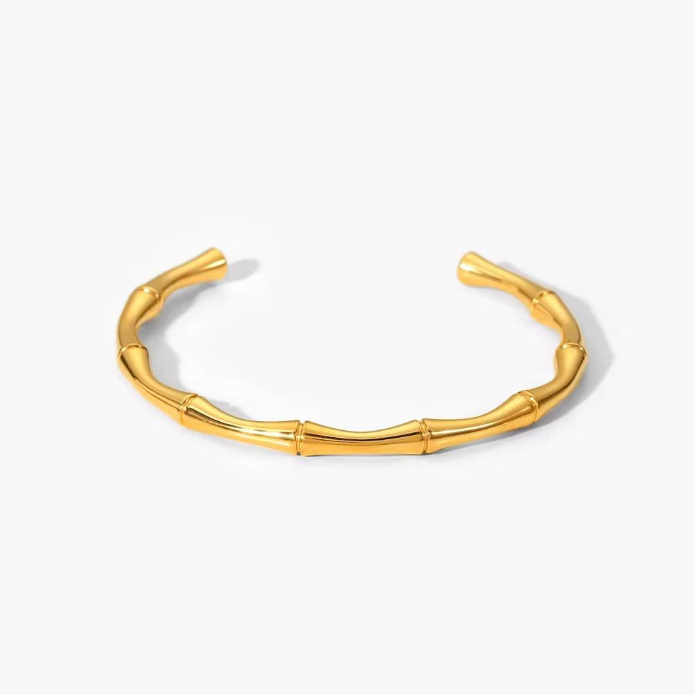 Zenya Bamboo Cuff Bracelet – 18K Gold Anti-Tarnish