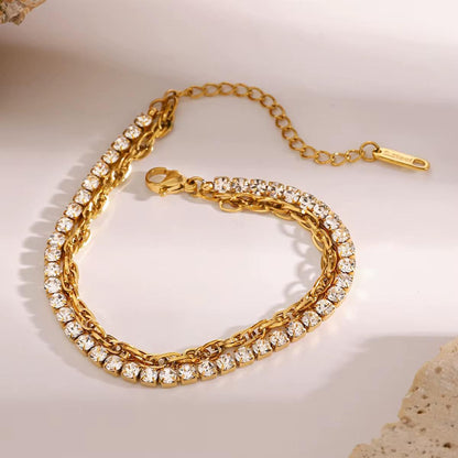 Layered Tennis & Chain Bracelet – 18K Gold Anti-Tarnish