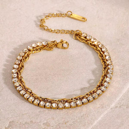Layered Tennis & Chain Bracelet – 18K Gold Anti-Tarnish
