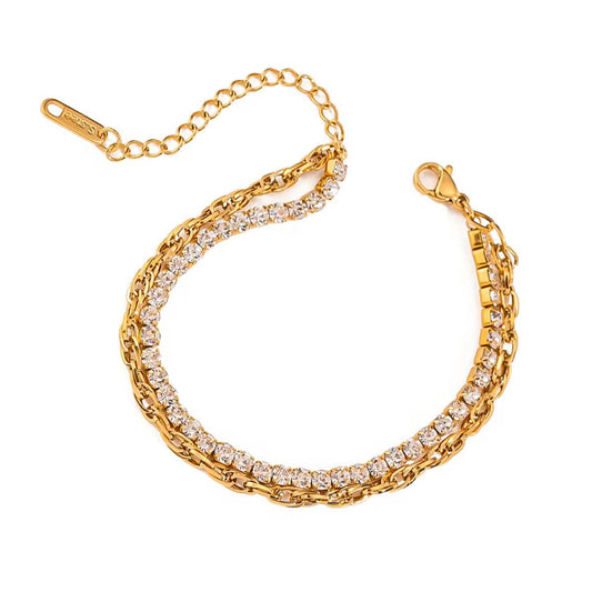 Layered Tennis & Chain Bracelet – 18K Gold Anti-Tarnish