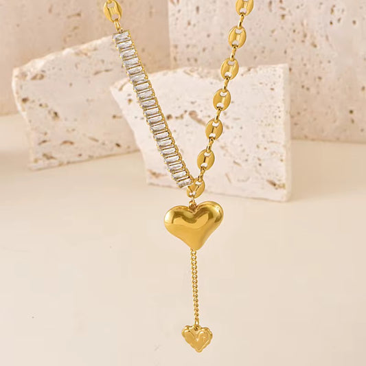 Aelina Diamond Heart Necklace - 18K Gold Anti-Tarnish