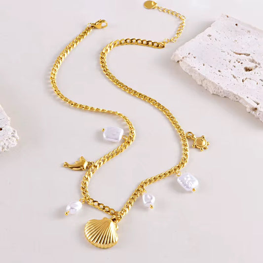 Aurielle Pearl Shell Necklace - 18K Gold Anti-Tarnish