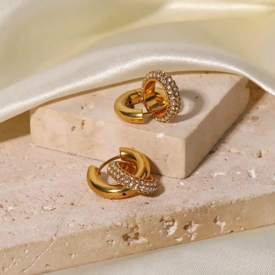 Diamond Insert Huggies - 18K Gold Anti-Tarnish