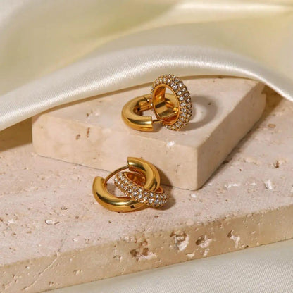 Diamond Insert Huggies - 18K Gold Anti-Tarnish