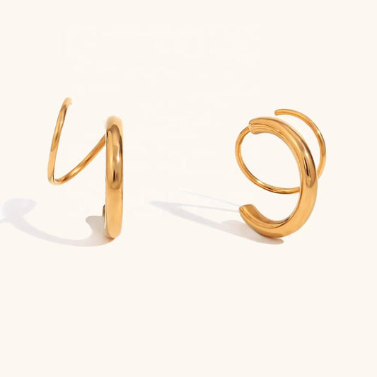 Diva Twina Hoops Light - 18K Gold Anti-Tarnish| Fake Double Piercing Effect