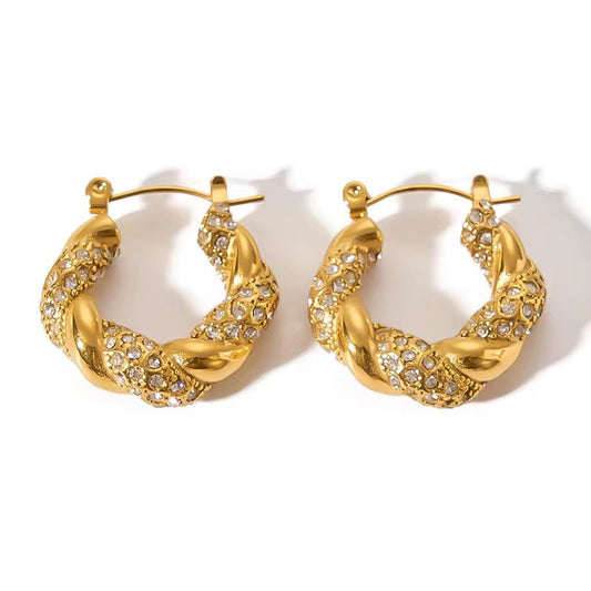Elaine Crystal Gold Hoops – 18K Gold Anti-Tarnish
