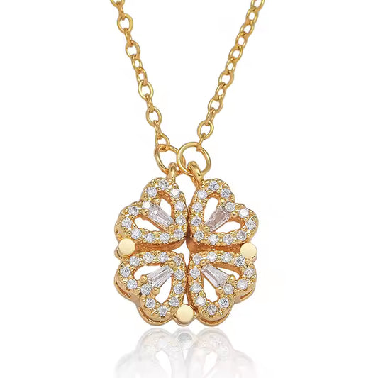 Elsa 4-Pcs Heart Magnetic Clover Necklace - 18K Gold Anti-Tarnish