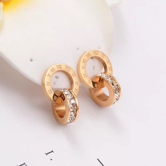 Elysia Roman Circle Earrings-Rose Gold Anti-Tarnish