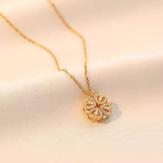 Elsa 4-Pcs Heart Magnetic Clover Necklace - 18K Gold Anti-Tarnish