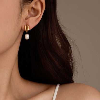 Veena Shell Pearl Earrings - 18K Gold Anti-Tarnish