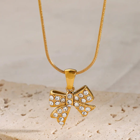 Mega Zirconia Bow Necklace - 18K Gold Anti-Tarnish